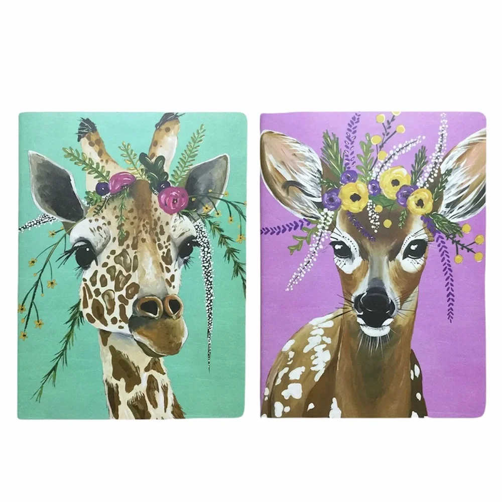 OCS Floral Crown Giraffe & Deer 2-Pack Notebooks (EBD03)